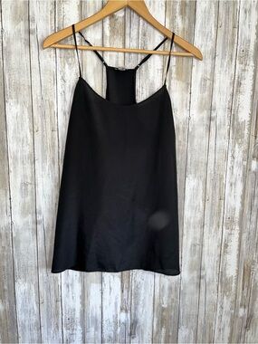 J.Crew Black Sheer Cami Tank Top Women M Satin Look Adjustable Straps Minimalist